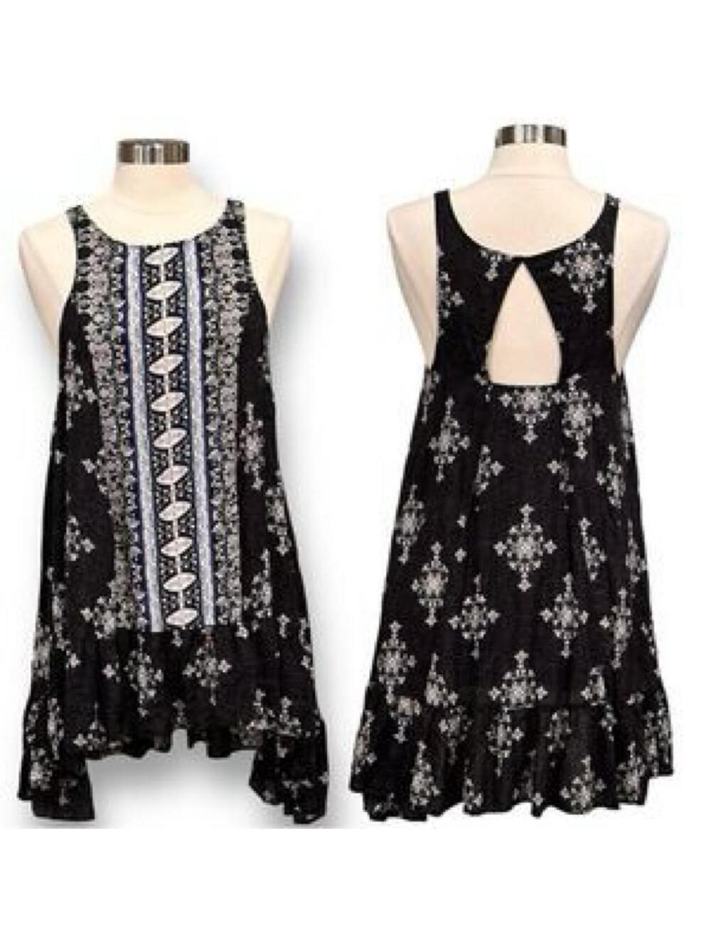 Free People Into You black and blue geometric patterned asymmetrical slip dress